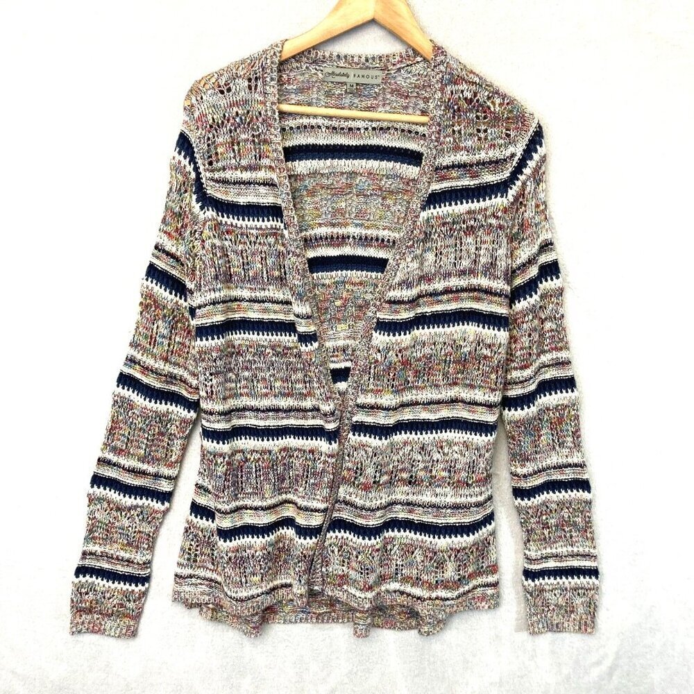 Absolutely Famous Rainbow Open Cardigan Sweater Womens Size Medium M Knit Beachy